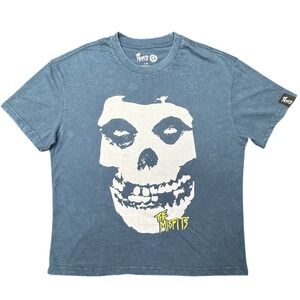 The Misfits Skull Face Embroidered T Shirt Blue Large Punk Rock Band Tee